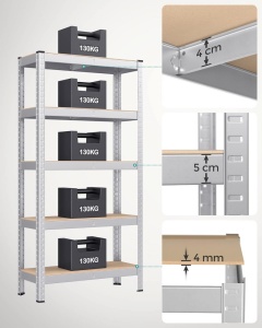 Μεταλλική ραφιέρα, Songmics, Ασημί, 150x75x30 cm - Img 4