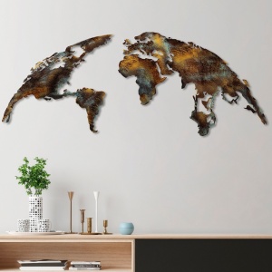 Μεταλλικό Διακοσμητικό Τοίχου World Map Medium, Πολύχρωμο, 150x59 cm