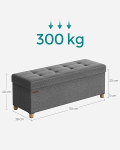 Μπαούλο Αποθήκευσης Γκρι Songmics 38 x 110 x 40 cm - Img 5