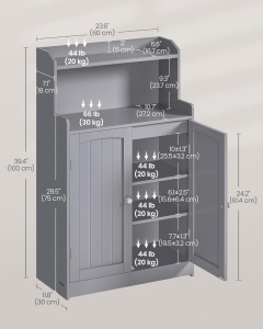 Ντουλάπι Μπάνιου Vasagle Γκρι 60x30x110 cm - Img 3