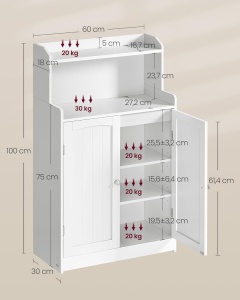 Ντουλάπι Μπάνιου Vasagle Λευκό 60x30x110 cm - Img 3