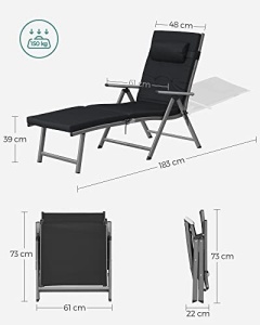 Ξαπλώστρα, Songmics, Μαύρο, 60x183x97 cm - Img 3