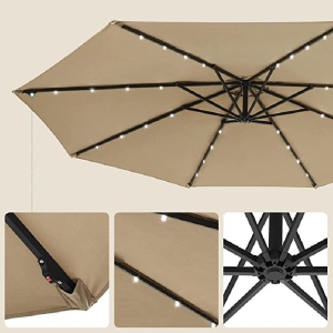 Ομπρέλα ηλίου, Songmics, 32 LED, UPF 50+, Camel - Img 4