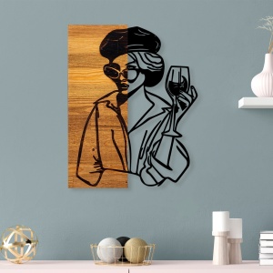 Πίνακας από ξύλο και μέταλλο Woman Μαύρο 39x3x50 cm