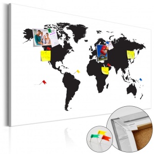 Πίνακας από φελλό - World Map: Black & White Elegance [Cork Map] 90x60 cm