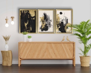 Πίνακας, σετ 3 τεμαχίων Incastrum Oslan Χρυσό 38x53 cm