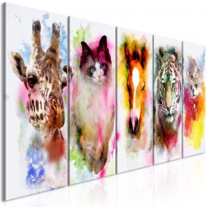 Πίνακας - Watercolour Animals (5 Parts) Narrow 200x80 cm