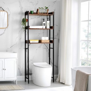 Ραφιέρα μπάνιου πάνω από WC, Vasagle, Καφέ-Μαύρο, 63x25x165 cm