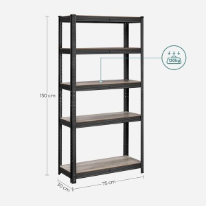Ράφι Songmics, 5 Ράφια, 30 x 75 x 150 cm, Black, GLR030B11 - Img 9