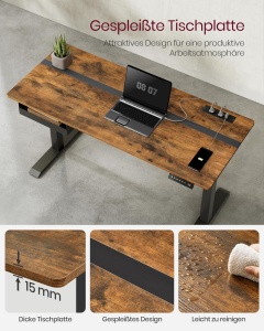 Ρυθμιζόμενο γραφείο Vasagle, Καφέ-Μαύρο, 140×60×72-120 - Img 6