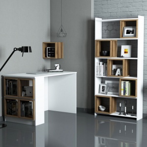 Σετ γραφείο και βιβλιοθήκη Box Λευκό-Walnut