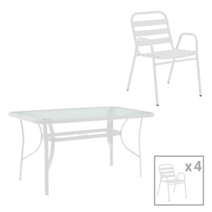 Σετ τραπεζαρίας Sussie-Ensure, Pako World, Μέταλλο, Λευκό, 120x70x70 cm