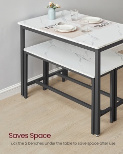 Σετ τραπέζι και παγκάκια Vasagle Λευκό 110x70x75 cm - Img 5