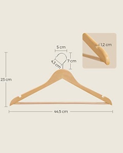 Σετ 10 ξύλινες κρεμάστρες, Songmics, Φυσικό-Ασημί, 44.5x23x1.2 cm - Img 5
