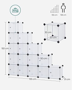 Σετ 15 αρθρωτά κουτιά αποθήκευσης, Songmics, Λευκό, 123x31x123 cm - Img 7