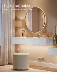 Σετ 2 κρεμαστών κομοδίνων με LED Kailyn, Λευκά, 40x35x18 cm - Img 4