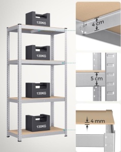 Σετ 2 μεταλλικές ραφιέρες, Songmics, Μαύρο, 520 kg 40 x 80 x 160 cm - Img 4