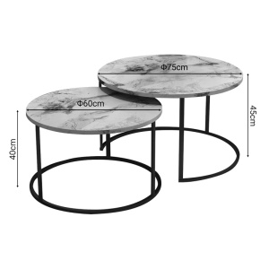 Σετ 2 τραπεζάκια σαλονιού Solme Pako World Λευκό 75x75x45 cm - Img 3