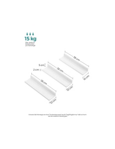 Σετ 3 ράφια, Songmics, 38 x 10 cm, MDF, Λευκό, LWS38WT - Img 3