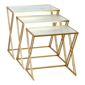 Σετ 3 τραπεζάκια σαλονιού Pitche Pako World Χρυσό 80x37x123 cm