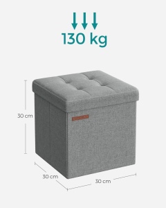 Σκαμπό Μπαούλο Αποθήκευσης Γκρι Songmics 30x30x30 cm - Img 3