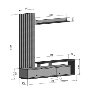 Σύνθεση TV Claironse Pako World, Sonoma, 225x37.6x210 cm - Img 3