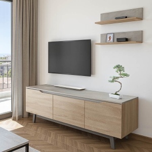Σύνθεση TV Kasia, Δρυς-Ανοιχτό Γκρι, 180x35x48.5 cm