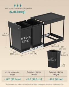 Συρόμενος κάδος απορριμμάτων Songmics Μαύρο 48.6x32.7x44.0 cm - Img 4
