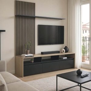 Σύνθεση TV Delfina, Μαύρο, 190x40x199.5 cm
