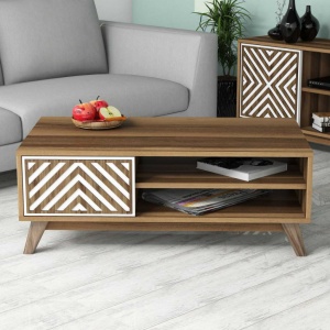 Τραπεζάκι σαλονιού İnci - Walnut, Λευκό