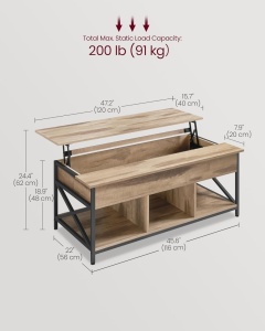 Τραπεζάκι σαλονιού Vasagle Καφέ 120x60x48 cm - Img 2