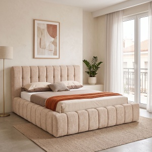 Cadru de pat dublu cu spatiu de depozitare Vilou, Bej, 229x206x106 cm