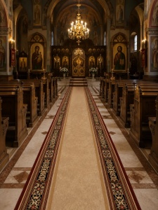 Covor biserica Traversa, Lotos, Rosu, 100x2200 cm, Delta Lotos 518 - Img 3