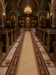 Covor biserica Traversa, Lotos, Rosu, 60x800 cm, Delta Lotos 518 120