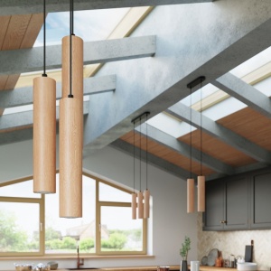 Lustra suspendata Lino din lemn, Natural 30x6x90 cm - Img 11