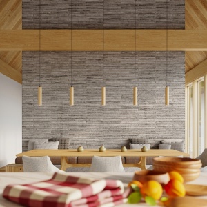 Lustra suspendata Lino din lemn, Natural 45x6x90 cm - Img 7