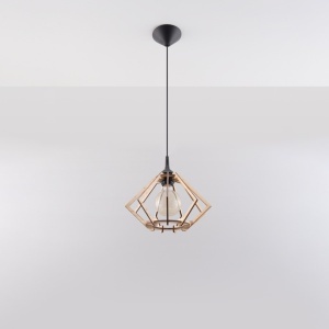Lustra suspendata Pompelmo din lemn, Natural 27.5x27.5x90 cm - Img 2