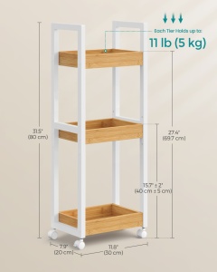 Raft baie Songmics, Bambou, Alb, 30x20x80cm - Img 3