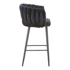 Scaun bar Vivian catifea neagra picior metal negru 57x50x100 cm - Img 3