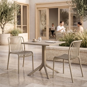 Set 3 buc. mobilier dining Zoi Groovy, Cappuccino, 80x80x74 cm