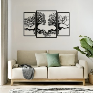 Set 3 bucati Decoratiune de perete din metal, Connecto, Negru, 1.5x38x50 cm - Img 2