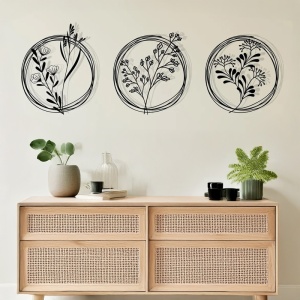 Set 3 bucati Decoratiune de perete din metal, Fremio, Negru, 0.2x30x30 cm - Img 2