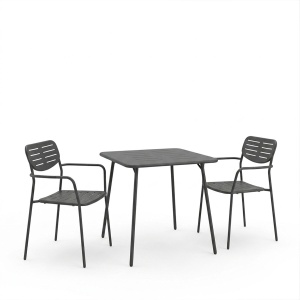 Set 3 bucati masa si scaune gradina, Deraby, Negru, 70x70x73 cm - Img 2