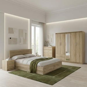 Set 5 mobilier dormitor, Olympus, Stejar, 197.6x99x96 cm
