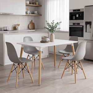 Set masa si scaune dining, 5 buc, Julita Natali, Gri, 120x80x76 cm