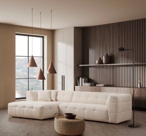 Αριστερός Modular Γωνιακός Καναπές Cady Μπεζ 300x150x72 cm