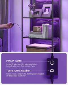 Βιβλιοθήκη με φωτισμό LED Vasagle, Μαύρο, 60x30.3x178 cm - Img 4