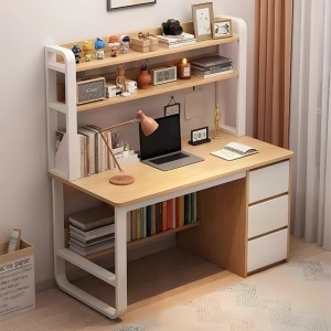 Γραφείο με ράφι Soco MDF φυσικό - λευκό 120x50x144 cm