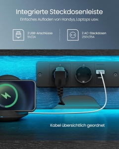 Γραφείο Vasagle Μαύρο, LED, 2 USB-A, 55 x 135 x 90 cm - Img 3