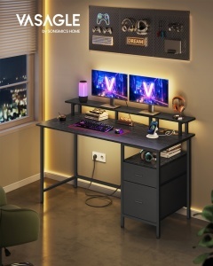 Γραφείο Vasagle Μαύρο, LED, 2 USB-A, 55 x 135 x 90 cm